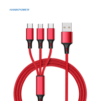 Cable cargador USB de nailon trenzado 3 en 1, 3 pies, 6 pies, 10 pies, Micro 8 pines tipo C, Cable de carga rápida para teléfono móvil