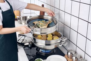 Ustensiles de cuisine multifonctions Wok en acier inoxydable 2 couches chauffe-aliments marmite antiadhésive Set d'ustensiles de cuisine - Product Image 2