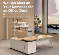 Ensemble de bureau de direction moderne avec plateau en bois, chaise de patron, poste de travail de direction haut de gamme, options de table de bureau pour un ou plusieurs utilisateurs