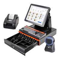 Sistema POS Todo en Uno con Pantalla Táctil de 15.6 Pulgadas, Terminal de Caja Registradora para Minoristas, Máquina EPOS con Software, Impresora y Escáner