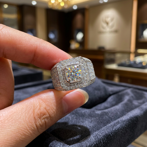 Luxury Moissanite Unisex <b>Ring</b> 925 Sterling <b>Silver</b> Rose Gold Plated Iced Vintage Engagement Wedding Gift Cushion Cut Diamond Look - Product Image 4