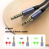 Cable de Audio Trrs Auxiliar de Nylon Trenzado de Alta Calidad con Conectores Chapados en Oro, 3.5mm, para Micrófono/Altavoz/Monitor, Venta al Por Mayor de Fábrica