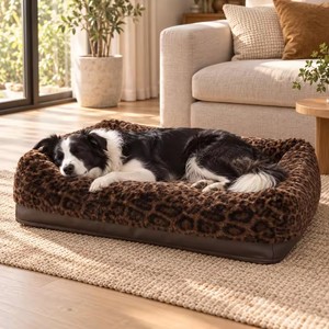 Canapé-lit pour animaux de compagnie en fausse fourrure léopard de luxe, housse amovible et lavable, lit orthopédique pour chien à haute résilience, support personnalisé, livraison directe - Product Image 2