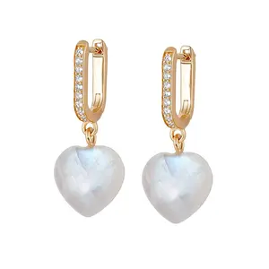 Gemnel new fashion high quality jewelry 925 silver gold beloved moonstone heart drop earings