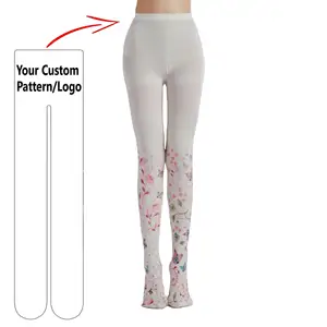 Aangepaste Handgeschilderde Bloemenpatroon Bedrukte Panty Kleurrijke Bloem En Vogel Verse Bodem Lori Kousen - Product Image 1