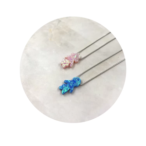 Kalung Jimat Manik Hamsa Opal Warna-warni dengan Rantai Perak - Product Image 1