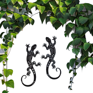 Art déco moderne, artisanat en fer forgé, 2 silhouettes de gecko en métal, base en toile, sculpture murale, décoration de cour, multi-pièces - Product Image 1