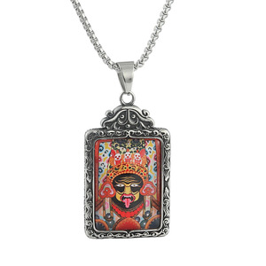 <b>Titanium</b> Steel Painted Zakiram Thangka Pendant With <b>Chain</b> Face Design Idol Style Fashion Necklace For Men Women 216037 - Product Image 5