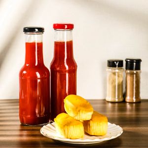 Bouteille ronde classique de pâte de moutarde de Ranch de Ketchup de 10 oz de 300ml, récipient de Sauce en verre de vinaigre de barbecue de piment avec couvercle à vis - Product Image 4