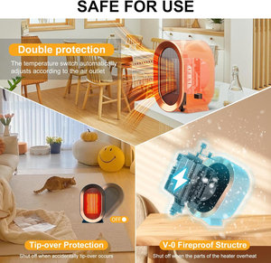 Chauffage d'appoint électrique portable sur pied 1200W, ventilateur PTC à chauffage rapide, protection contre la surchauffe, silencieux, pour petite pièce et chambre - Product Image 5
