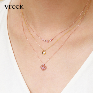 Collar VFOOK con Colgante de Hoja y Ramas con Gemas, Oro Sólido de 14K y 18K, Joyería Fina Inspirada en la Naturaleza, Color Rosa, para Mujer - Product Image 2