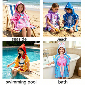 Serviette <span class=keywords><strong>de</strong></span> <span class=keywords><strong>plage</strong></span> poncho pour enfants avec impression par transfert thermique personnalisée, tissu éponge doux et respirant, très absorbant, serviette <span class=keywords><strong>de</strong></span> bain à capuche pour enfants - Product Image 5