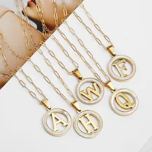 Bijoux en acier inoxydable plaqué or à la mode en gros collier initial avec pendentif à 26 lettres pour femmes