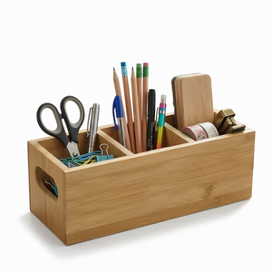 Caja de Almacenamiento de Utensilios de Madera Vintage, Organizador con Divisiones, Rectangular, de Una Sola Capa, para Encimera de Cocina - Product Image 1