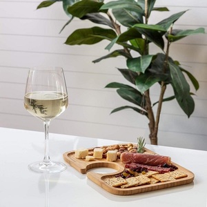 Assiettes à apéritif en bois de bambou léger avec support découpé pour verre à vin pour assiettes à <span class=keywords><strong>cocktail</strong></span>, dégustation de vin, fête, mariage, douche nuptiale - Product Image 5