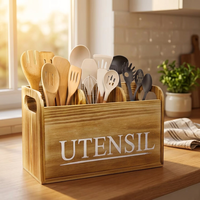 Boîte de rangement moderne rectangulaire en bois pour ustensiles de cuisine et couverts, organisateur multifonctionnel pour bureau et restaurant