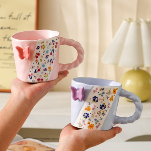 Tazza da Colazione con Bocca Irregolare, Motivo Farfalla in Rilievo, Regalo per Ragazze, 400ml, Tazza in Porcellana Europea con Manico - Product Image 6