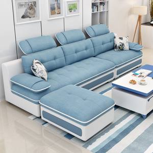 आधुनिक लक्जरी लिविंग रूम और बेडरूम सेट एल-आकार के अनुभागीय सोफे के साथ गोल स्पंज कपड़े स्टाइलिश सीटर सेट - Product Image 6