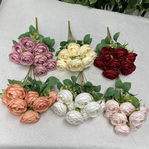 Bouquet de fleurs artificielles Suzume Ii à 9 têtes, couleur blanc, orange, rose, champagne, pour décoration de mariage, chambre à coucher, salon - Product Image 3