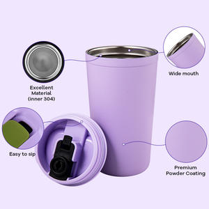 Tazas de café de metal de regalo reutilizables térmicas Tazas minimalistas de acero inoxidable en línea negro para promoción - Product Image 2