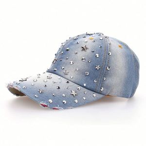 Casquettes de baseball déchirées unisexes pour le sport, ornées de diamants brillants et de étoiles, collection Printemps-Été - Product Image 1
