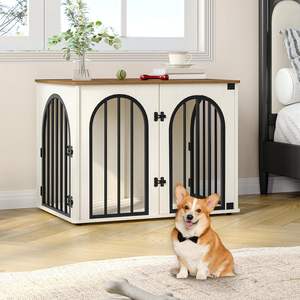 Hzuaneri 31.5 pollici moderno legno di betulla eco-friendly gabbia per cani mobili per piccoli/medi cani soggiorno casa Pet bianco marrone - Product Image 3