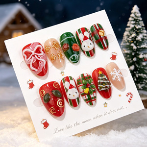 30 Uñas Postizas Cortas 3D con Diseño Navideño, Exquisitas Uñas Decoradas con Árbol de Navidad, Conejo y Estrella para Manicura DIY - Product Image 4