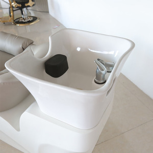 HICOMED <span class=keywords><strong>Fauteuil</strong></span> de lavage électronique pour salon de coiffure en cuir gris et coque blanche, lit de massage pour shampoing avec repose-pieds - Product Image 3
