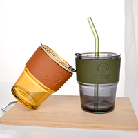 Gobelet à eau en verre coloré de 350 ml, bouteille de boisson en verre avec paille en verre