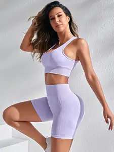 Roupa íntima de malha sem costura moda casual elástico bodyfit conjunto de colete esportivo curto feminino yoga