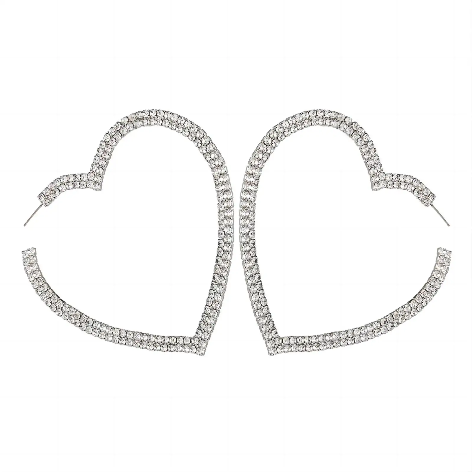 New 925 Sterling Silver Needle Heart Statement Earrings 18K Gold Plated Large Rhinestone Crystal Love Heart Earrings Jewelry