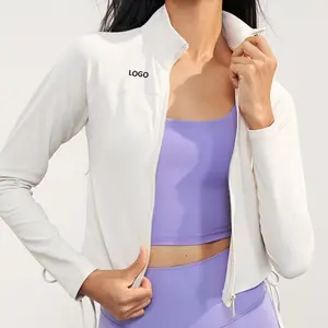 WT1592 Women's New Style Yoga Top Quick Dry Breathable Long Sleeve Draw Rope Tight Standing Collar Sports Fitness Coat