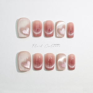 Gran Promoción: <span class=keywords><strong>Uñas</strong></span> Postizas Hechas a Mano, Cortas, Cuadradas, Simples, <span class=keywords><strong>con</strong></span> Diseño de Ojos de Gato, Perlas y <span class=keywords><strong>Flores</strong></span>, Desmontables, Cobertura Total - Product Image 2