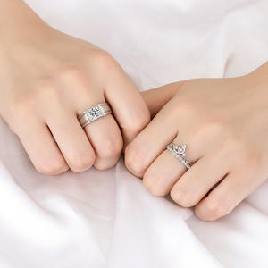 Anillos de pareja de circón de lujo para Mujeres Hombres corona brillante flor corazón promesa anillo de dedo amante compromiso boda joyería - Product Image 6