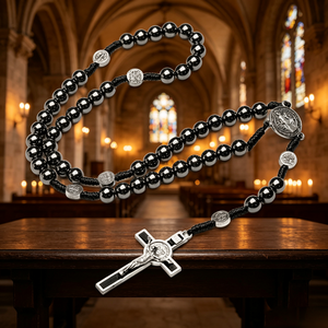 Élégantes chaînes de prière catholiques avec connecteur Ilo et argent plaqué or, bracelet à sept nœuds, mini pendentif Saint Benoît - Product Image 3