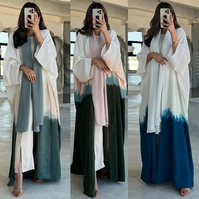 Sıcak satış yaz moda islam giyim kravat boyalı pelerin müslüman kadın elbise abaya hırka