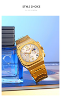 Montre à quartz pour homme 9368, mode, heure mondiale, phase de lune, logo personnalisé, cadran carré, acier inoxydable, étanche, commande en petite série