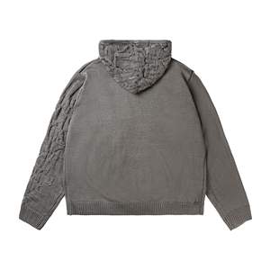 ユニセックス秋冬セーターアメリカンレトロスタイル非対称ニットデザインフード付きルーズフィットパッチワークメンズプルオーバー - Product Image 2