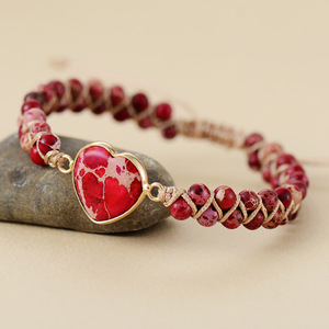 Imperial Stone Jewelry Heart-Shaped Turquoise Beaded <b>Adjustable</b> <b>Bracelet</b> For Gift Fashion String <b>Bracelets</b> - Product Image 2