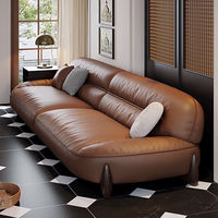 Sofá Modular de Lujo Ligero Estilo Italiano en Piel de Vaca, Sofá Retro para Sala de Estar en Fila Recta, Juego de Sofás de Cuero Marrón Caqui