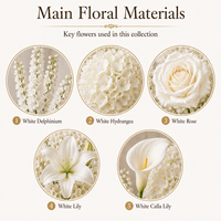 Centre de table floral en soie blanche, arrangement de fleurs artificielles réalistes faites à la main, support en métal et cristal, décoration de table pour mariage et banquet