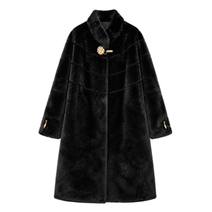 Manteau long vintage en fausse fourrure pour <span class=keywords><strong>femme</strong></span>, avec poignets dorés décoratifs, veste épaisse et chaude en peluche, idéal pour les fêtes formelles et les tenues d'extérieur par temps froid - Product Image 4