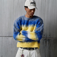 Herren ODM Pullover Rundhals-Sweater Oversize-Passform Gestreiftes Muster Atmungsaktiv Warm Mohair-Strick Rückenlogo Winter Streetstyle