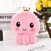 Porte-monnaie et étui à clés en peluche pieuvre mignon et frais, pochette de rangement réversible avec broderie pour organisateur de câbles d'écouteurs