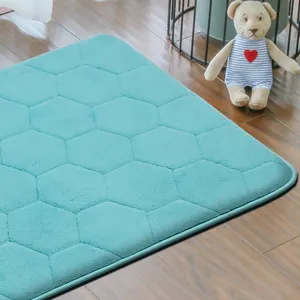 hexagon embossed solid color coral velvet floor mat water absorption bathroom rug anti-skid sponge bath mat