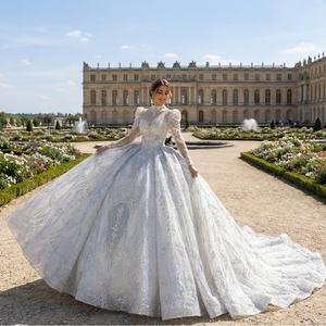 <span class=keywords><strong>Robe</strong></span> de mariée de bal Dw0177, <span class=keywords><strong>robe</strong></span> de mariée à lacets recouverts, manches longues, dentelle, perles, dos nu, robes de mariée personnalisées Jancember - Product Image 1