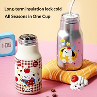 BW Meow Star Grid Gift Cup Bouteille d'eau isotherme sous vide avec paille, style dessin animé mignon, anti-fuite, infuseur à thé, pour étudiants, 500 ml