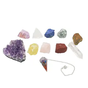 Gemstones Raw Healing Stones Clear Crystal 7 Chakra Stones Collection Point Set For Yoga Meditation Amethyst Gem