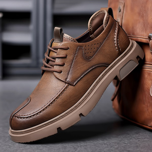 Chaussures décontractées pour hommes en cuir PU, bout rond, semelle extérieure en caoutchouc respirante, chaussures de marche toutes saisons - Product Image 1