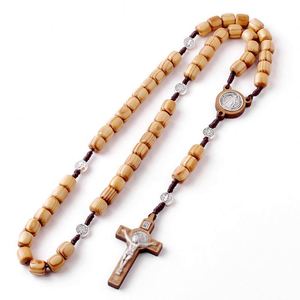 Rosario Católico con Cruz y Colgante de Crucifijo, Collar Religioso Unisex, Cuentas de Madera para Rezar, Rosarios, Regalo de Pascua, Recuerdos de Iglesia - Product Image 5